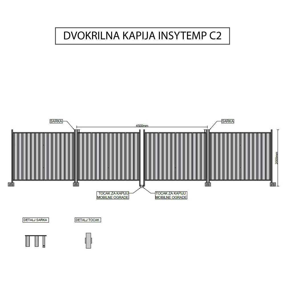 INSYTEMP-C2-tehnički-crtež-mobilna-ograda-dvokrilna-kapija